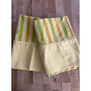 60s 70s Set of 2 Cotton Poly Blend Regular Pillow Cases Yellow Green Stripe